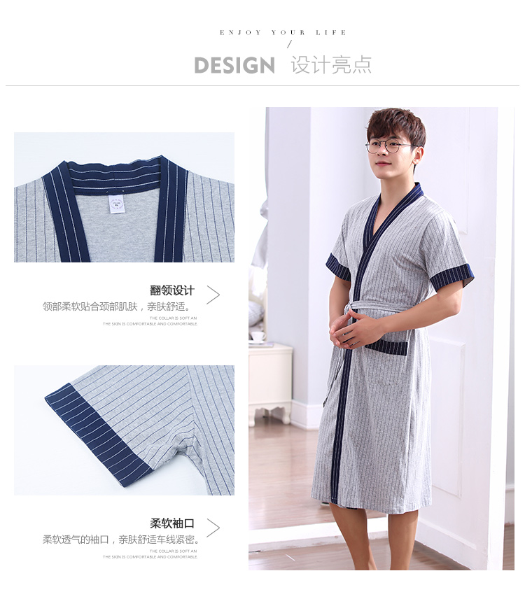 Áo ngủ nam cotton đồ ngủ mùa hè Nhật Bản kimono áo choàng tắm mùa hè bông áo choàng tắm thanh niên ngắn tay áo phần mỏng