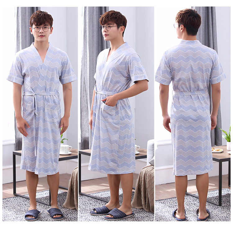 Áo ngủ nam cotton đồ ngủ mùa hè Nhật Bản kimono áo choàng tắm mùa hè bông áo choàng tắm thanh niên ngắn tay áo phần mỏng