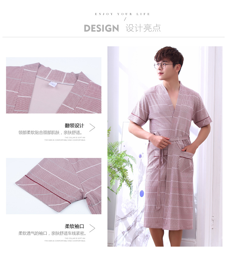 Áo ngủ nam cotton đồ ngủ mùa hè Nhật Bản kimono áo choàng tắm mùa hè bông áo choàng tắm thanh niên ngắn tay áo phần mỏng