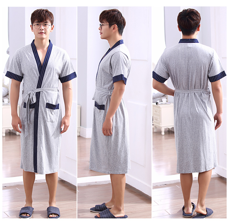 Áo ngủ nam cotton đồ ngủ mùa hè Nhật Bản kimono áo choàng tắm mùa hè bông áo choàng tắm thanh niên ngắn tay áo phần mỏng