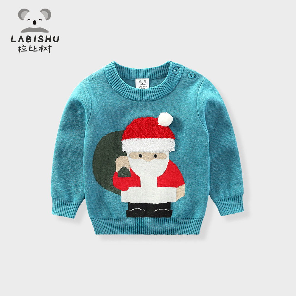 Boy sweater jacket head female baby needle cardiovert round collar New Year pure cotton rabbi tree children clothing infant wool clothing
