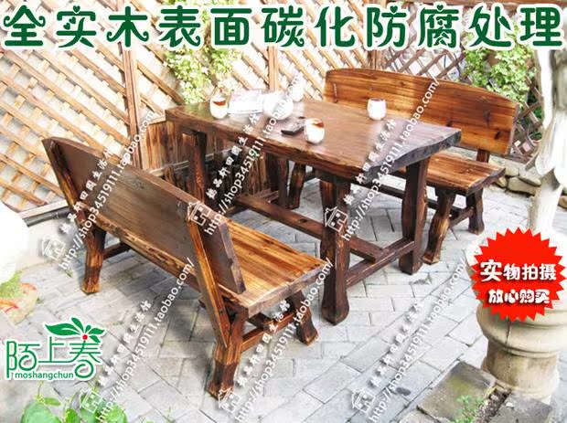 Nhà hàng gỗ carbon chống ăn mòn B & B farm bar bàn ghế bộ ngoài trời ban công sân vườn giải trí đồ gỗ rắn bàn ghế gỗ ngoài trời