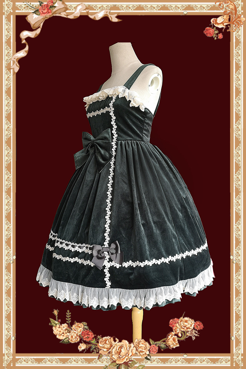 Стильные костюмы 【infanta.婴梵塔】lolita*蜜丝糖* 纯色天鹅绒jsk春秋连衣裙 Baby van Gogh Tower