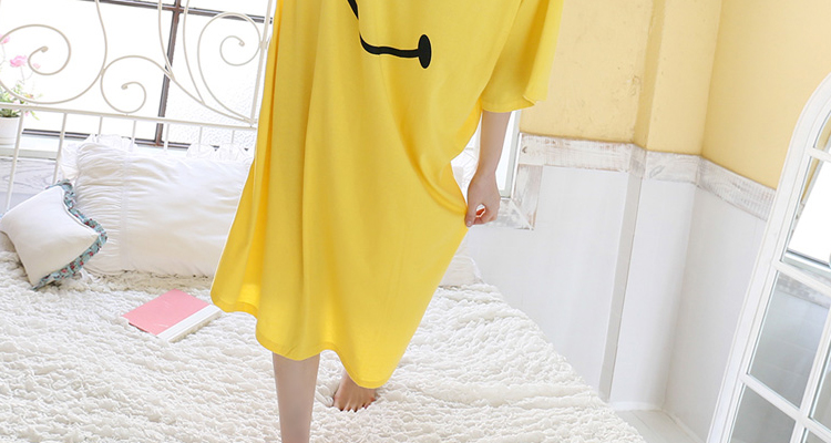 Váy ngủ cotton kích thước lớn nữ mùa hè phiên bản Hàn Quốc của phim hoạt hình dài tay áo thun ngắn giản dị dễ thương váy ngủ đẹp