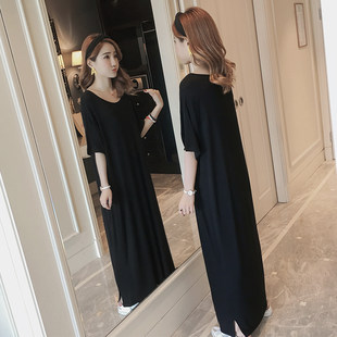 Bodysuit for leisure, summer long skirt, Korean style, plus size, loose fit, with short sleeve