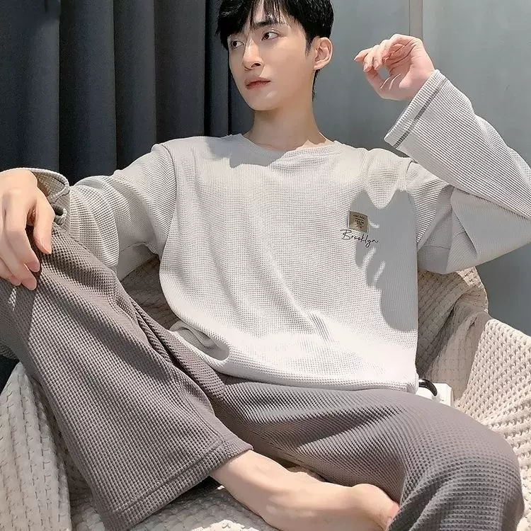Хлопковый пижама, демисезонная длинный рукав, термальное белье, комплект, свободный крой, для подростков