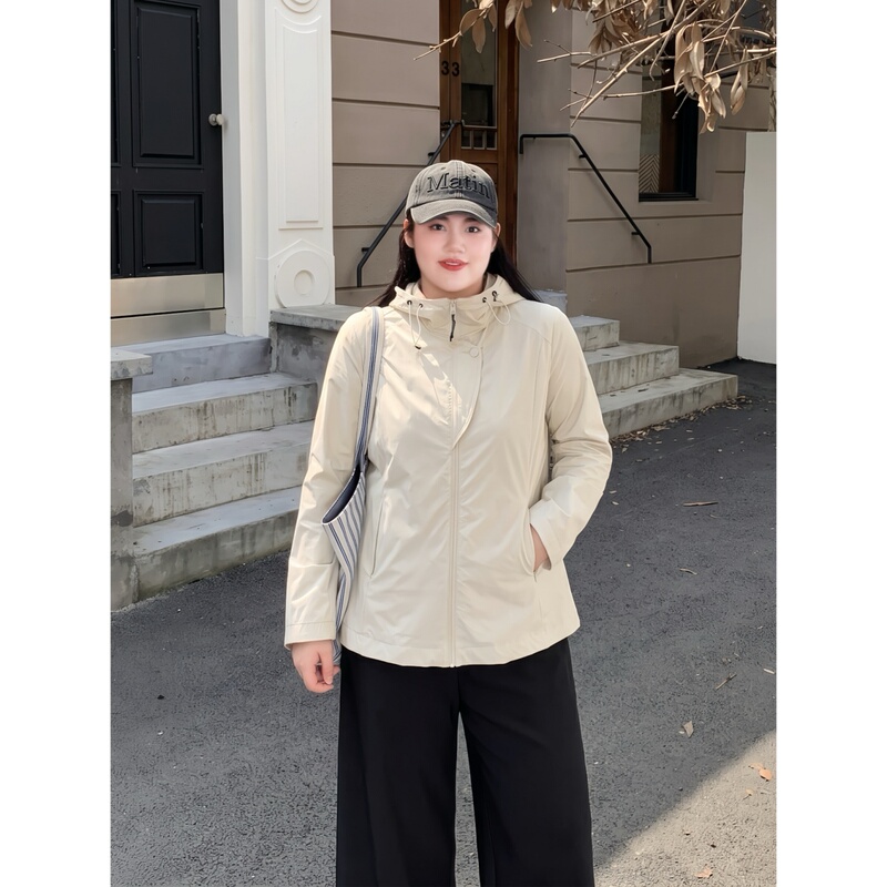 Plus-Size Women's Autumn New Fashion Hooded Softshell Jacket Coat for Fat Women, Loose Top 14808F Plus-Size Women's Autumn New Fashion Hooded Softshell Jacket Coat for Fat Women, Loose Top 14808F