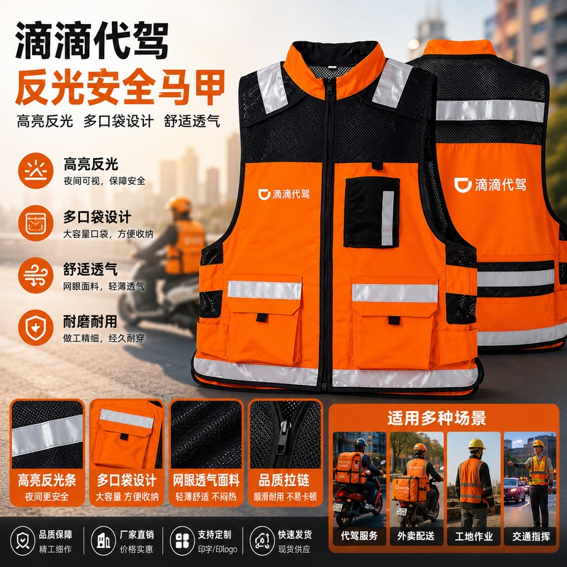 Didi Ride-Hailing Work Uniform Vest, Reflective Vest Safety Clothing, Cycling Construction Vest, Reflective Clothing Jacket Didi Ride-Hailing Work Uniform Vest, Reflective Vest Safety Clothing, Cycling Construction Vest, Reflective Clothing Jacket