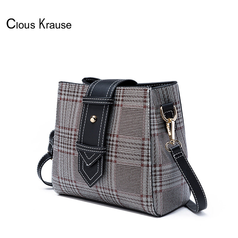 Clous Krause Retro Women's Bag 2019 Fall Winter New Trend Korean Style Checkered Casual Shoulder Messenger Bucket Bag