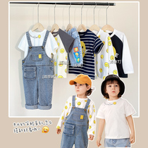 Boy short sleeve set summer summer childrens clothing 2021 New Children Baby 1 year old 3 children smiley face tide U12769