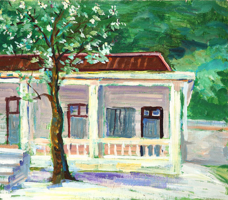 Original Scenery Oil Painting Wood Board Decoration Painting Oil Painting Scenery Sketliking Courtyard Small View Oil Painting Color Creation Collection