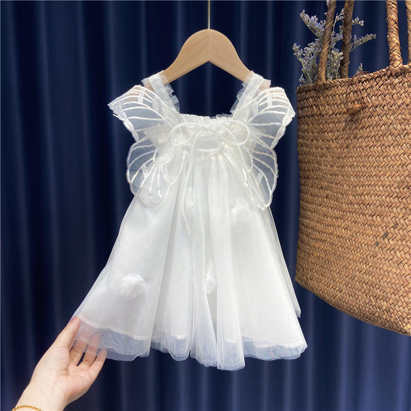 Girls dress 2022 new 1-year-old 345 children baby super fairy white pink princess dress suspender skirt gauze skirt