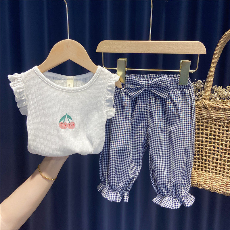 Children's Clothes Girls Suit Summer Dress Children's Camisole Loose Bloomers 1 Years Old 2 Baby Korean Style Plaid Pants
