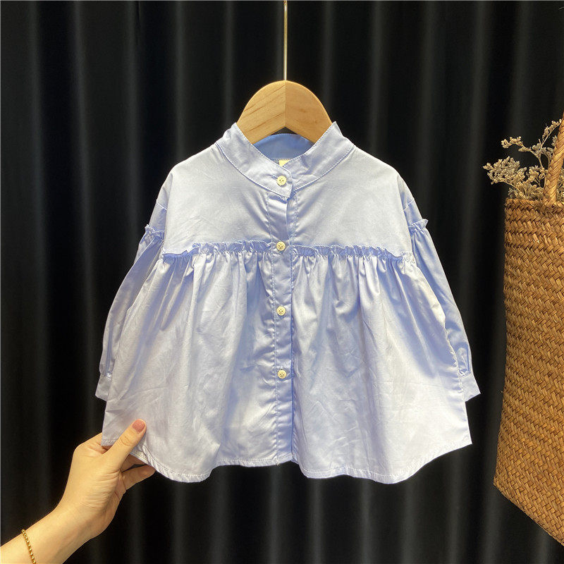 Girls' shirt baby girl spring and autumn Korean style foreign style stand-up doll shirt for children loose long-sleeved shirt 1 year old 234