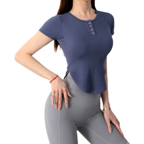 Быстросохнущая одежда для йоги для спортзала, спортивная противоударная футболка, вставки в бюстгальтер, в обтяжку, для бега, короткий рукав