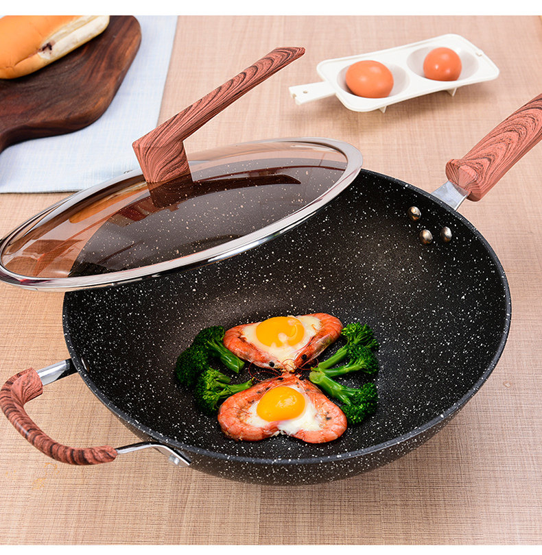 Medical stone unstained frying pan Home Multi-functional fried vegetable iron pan with induction cookware gas stove applicable 32