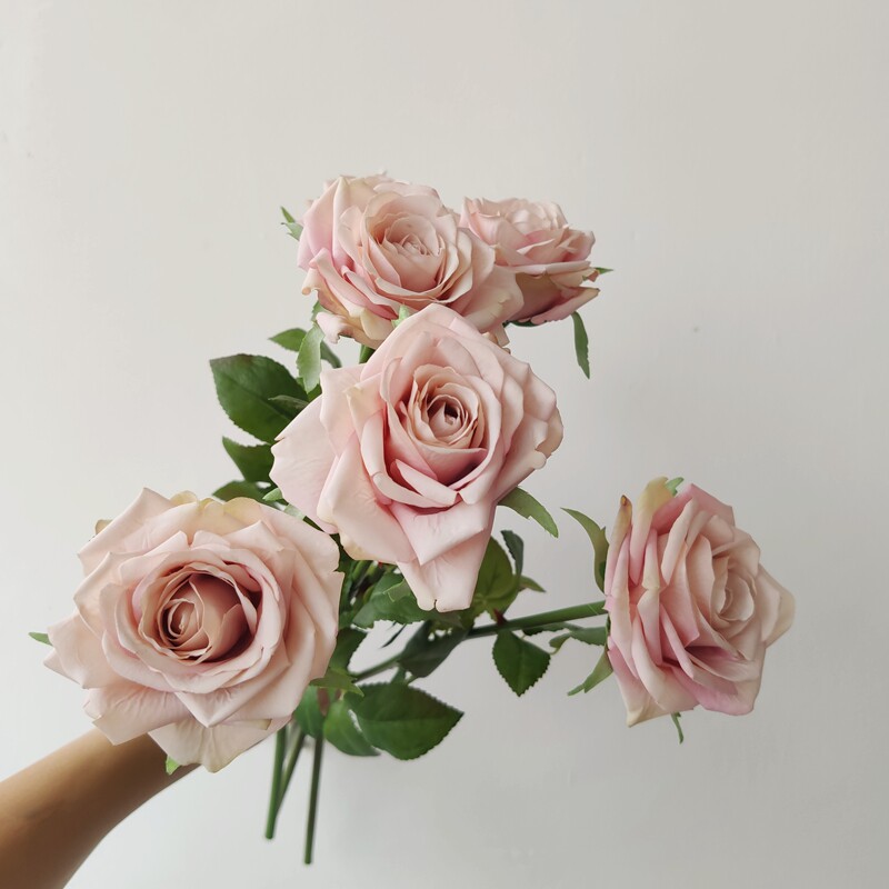 Nordic retro artificial flowers romantic curling pink roses living room with fake flowers dining table decoration silk flowers