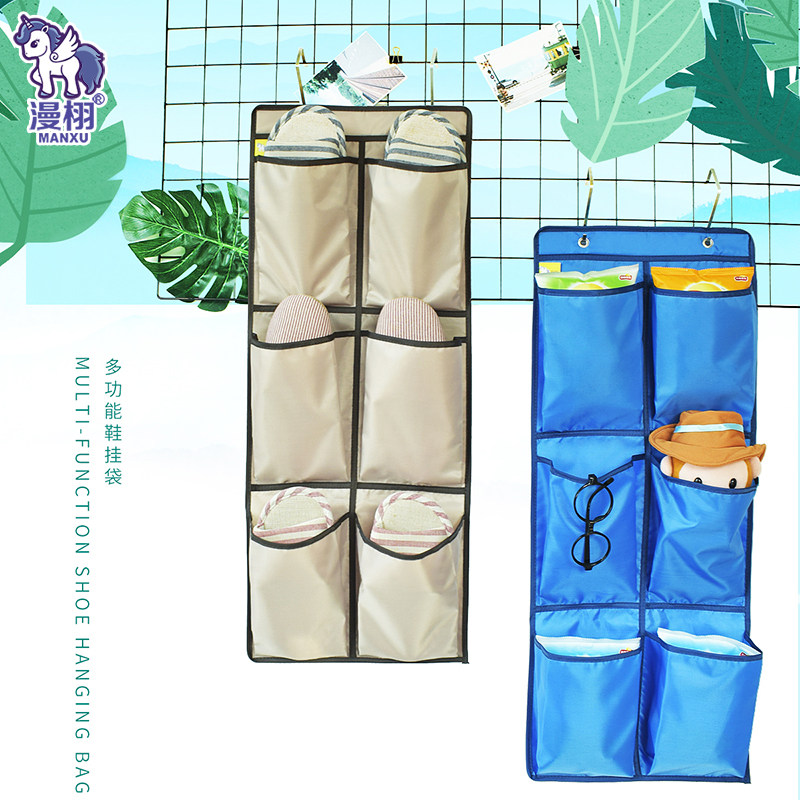12 grid door rear shoe storage hanging bag Wall slippers finishing wall-mounted dormitory wardrobe storage bag export debris storage