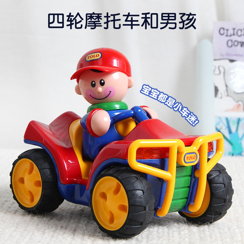 Tolo Children's Toy Car Pull-Back Vehicle Four-Wheel Motorcycle Racer Fun Cartoon Boy Figure Doll Toy