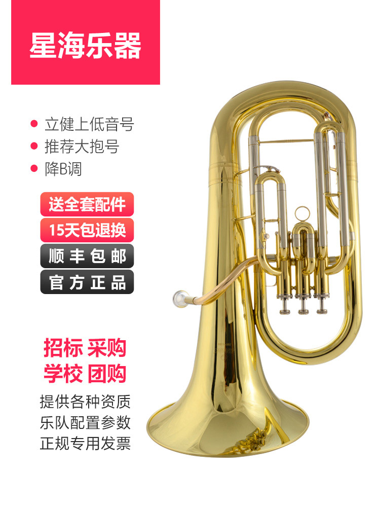 Up bass instrument Down B key Vertical key Three-key Professional big tuba Brass instrument Tuba