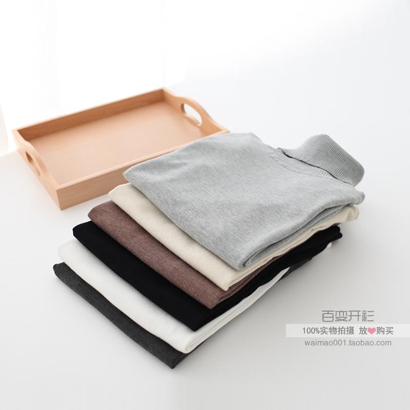 Phong cách Harajuku áo len cao cổ màu đen nữ sinh viên cơ sở mỏng phần rắn màu áo thun áo len kích thước lớn áo sơ mi đáy shop thời trang nữ