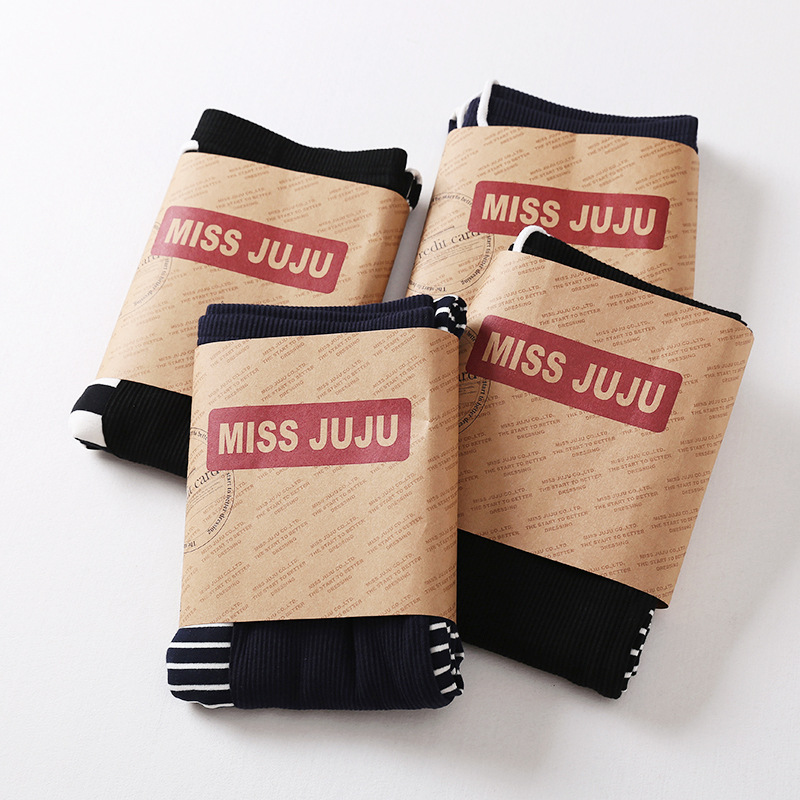 Missjuju mùa xuân và mùa thu mới chủ đề túi lớn nữ cotton sọc mỏng đàn hồi chân chín điểm xà cạp - Khởi động cắt quần lót lông nữ
