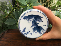 Special price underglaze blue and white porcelain fish music Picture cover tea cup cushion teapot Cover bowl cover porcelain bracket