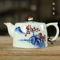 Jingdezhen hand-painted blue and white glaze red river fishing landscape kung fu small teapot a tea ceremony tea set