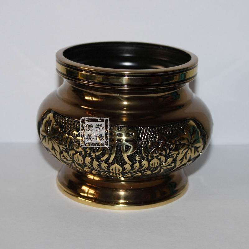 台湾万玉堂佛字莲花铜香炉签香炉立香炉古铜色铜炉佛具