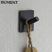 Black punch-free single hook toilet bathroom door rear towel coat hook 304 stainless steel clothes adhesive hook