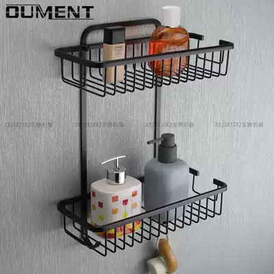 All copper bathroom rack wall mounted shower wall hanging basket black 304 shower room double shelf