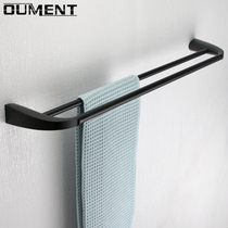 Black double-pole towel rack bathroom hanging towel rack towel rack toilet full copper towel rack