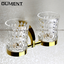 All copper wall-mounted double cup toothbrush holder gold toothpaste toothbrush holder Net red bathroom crystal glass cup holder