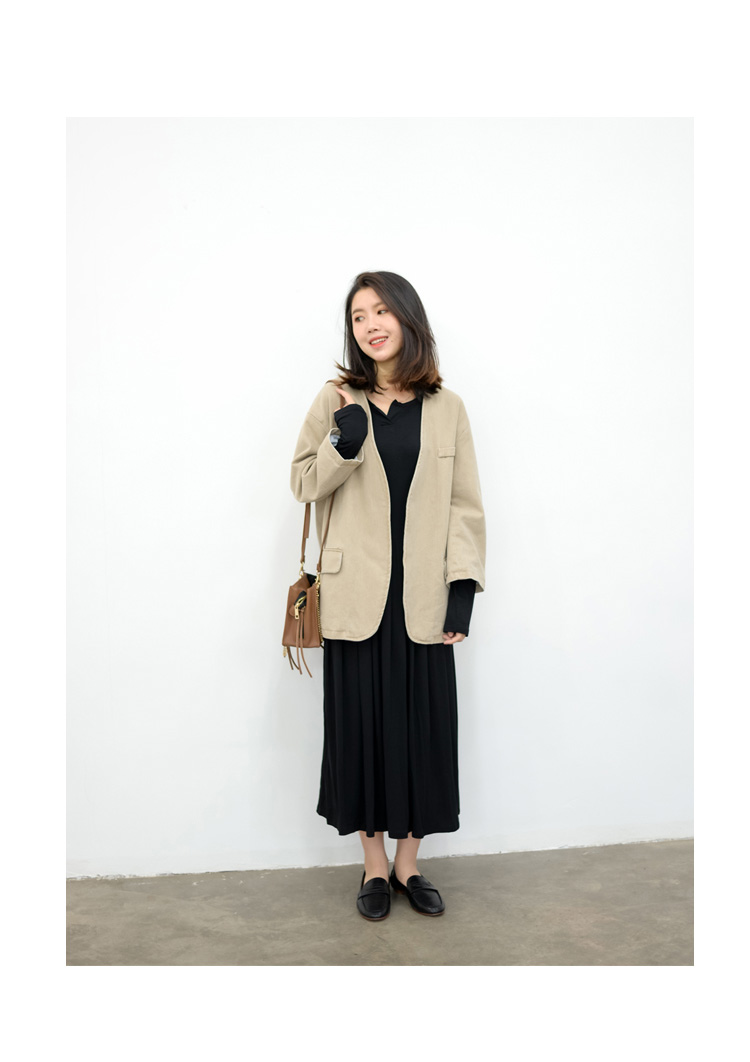 KNGS Autumn Solid Color Retro Slim Modal Dài tay Thin Thin Eo cao Váy dài Một chiếc váy xếp li đầm xòe trễ vai voan