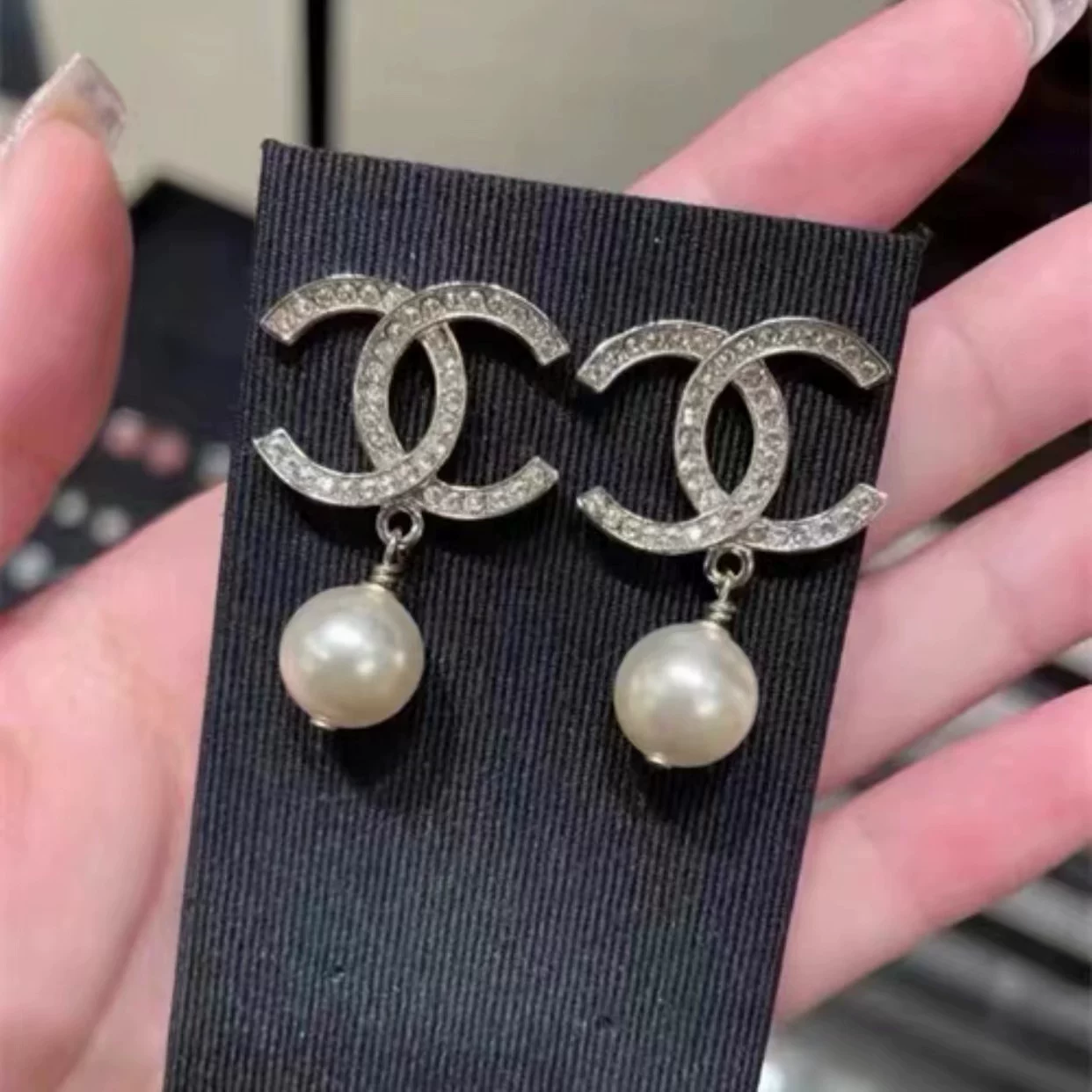 Серьги Chanel, кулон-жемчужина, 925 образец серебра