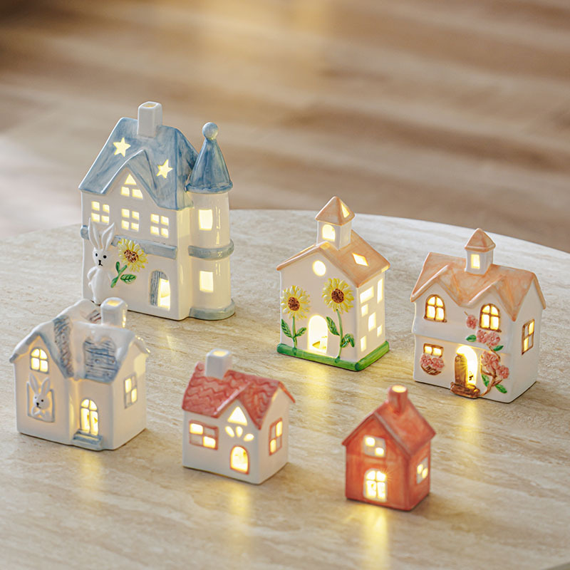 Ceramic House Night Light Decoration Led Light-Emitting Ceramic House Children's DIY Hand-Painted Parent-Child Ceramic Blank Ceramic House Night Light Decoration Led Light-Emitting Ceramic House Children's DIY Hand-Painted Parent-Child Ceramic Blank