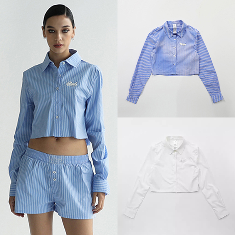 Korean Badblood American-Style Spicy Girl Striped Shirt Women's Long-Sleeve Crop Top Early Autumn Shorts Hot Pants
