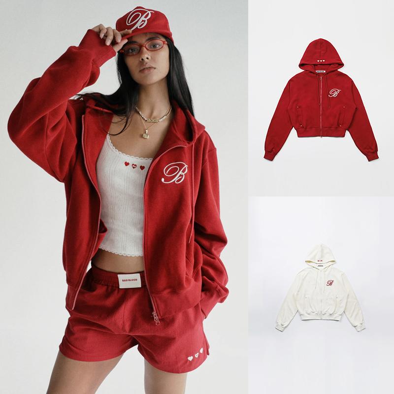 Korean Badblood American-Style Sweatshirt for Women, Embroidered Lazy Style Hoodie, Red Niche Loose Casual Jacket, Trendy
