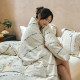 Light luxury buttons A type of cotton jacquard literary style four-piece set cotton double-layer wrinkled quilt cover bed sheet style