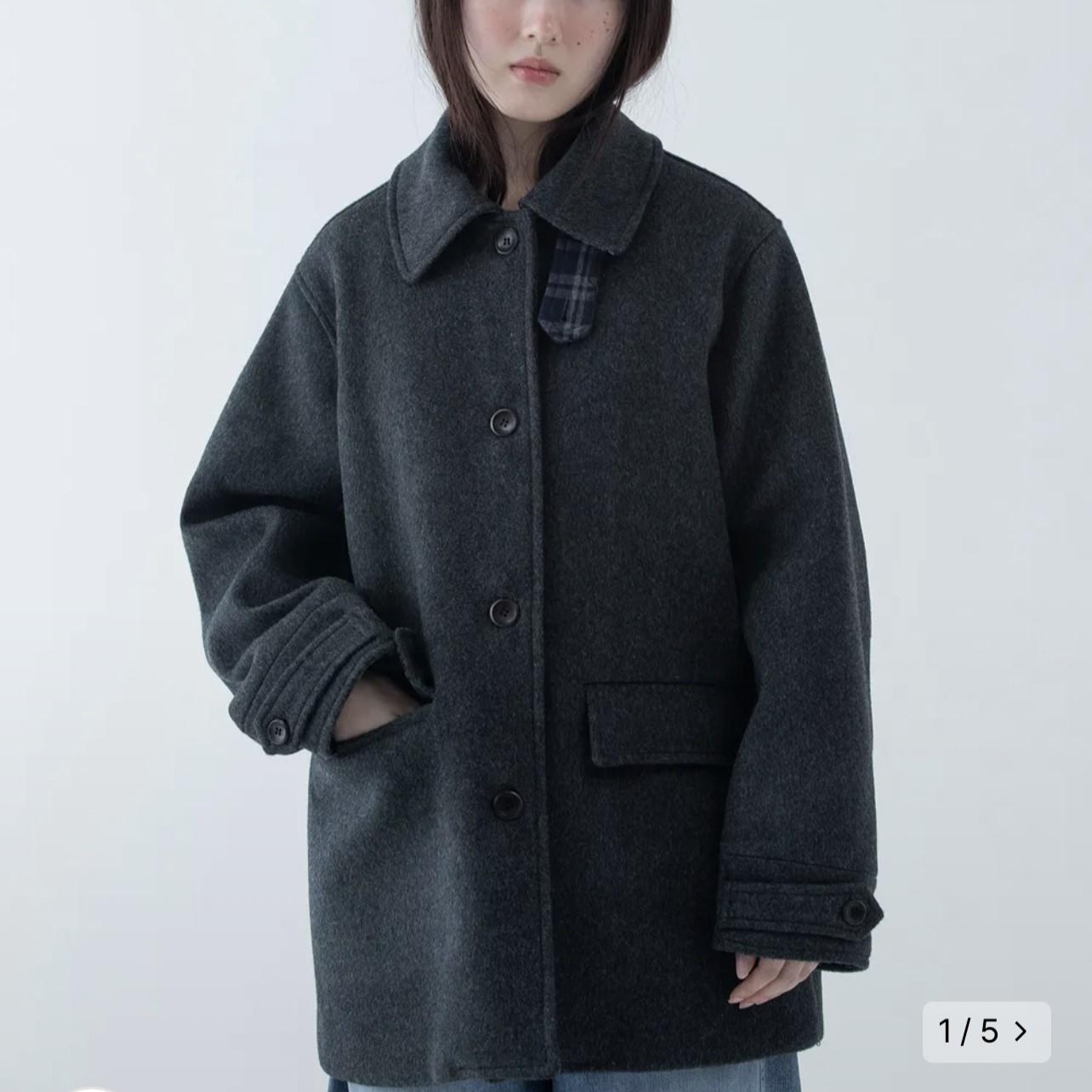 韩国直邮OHESHIO官网代购冬季新品CHECK HALF WOOL COAT羊毛大衣