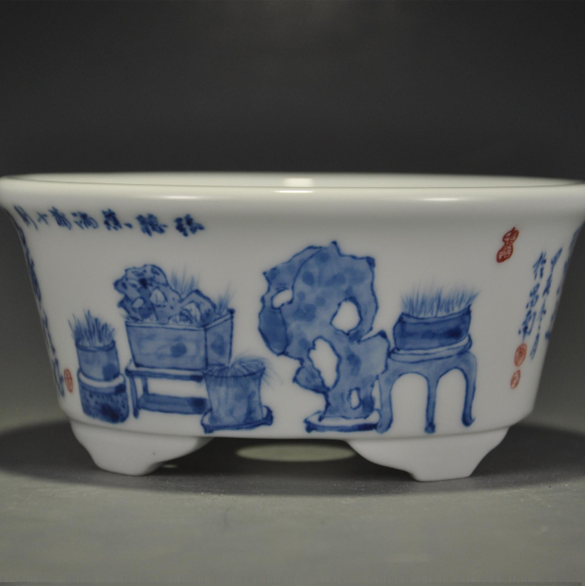 手工仿古白釉盆景盆景德镇陶瓷长方花器石菖蒲水仙花盆-Taobao-Tmall