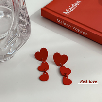 S925 silver pin Red Love earrings 2021 New Tide senior sense Net red ear nail female Long Tassel