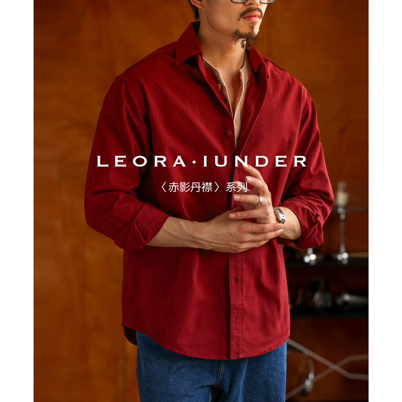 【Red Shadow Danjin】Spring 26 New Casual Pure Cotton Long-Sleeve Shirt Men's Red Zodiac Year Shirt Jacket