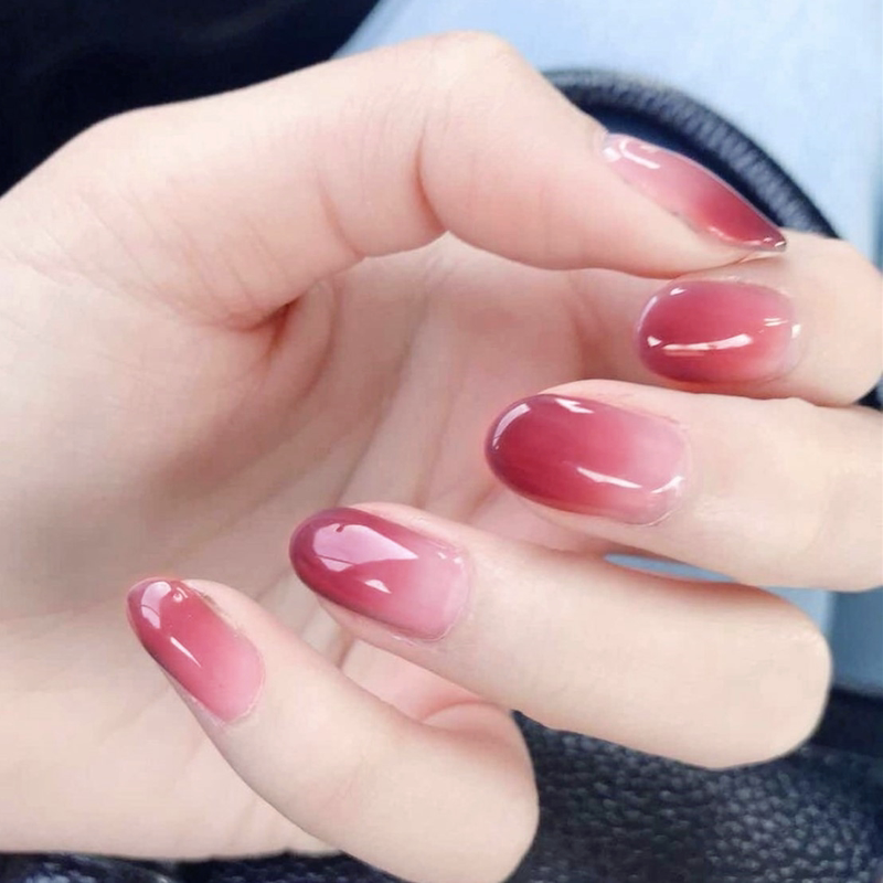 Tiktok Round-Head Nail Art Stickers, Finished Watercolor Gradient Fake Nail Stickers, Wearable and Removable, Free Shipping