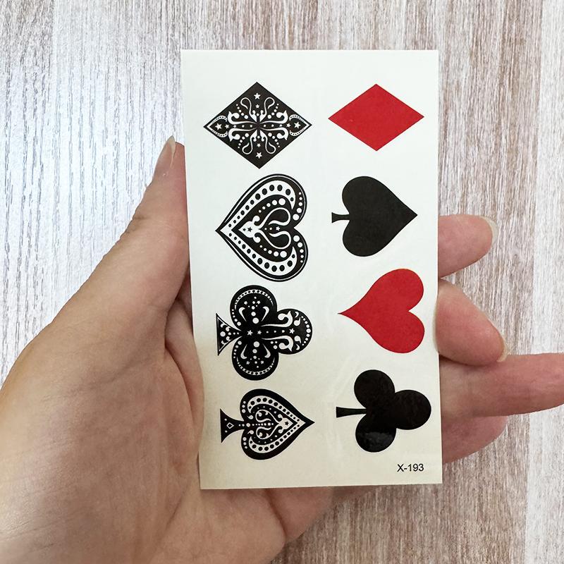 Fifteen Small Pattern Tattoo Stickers: Red Squares, Red Hearts, Black Squares, Black Diamonds, Grass Flowers, Black Diamonds, Waterproof and Long-Lasting, for Men and Women