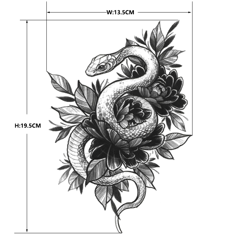 Wolf Head Tattoo Sticker, Snake Scar Cover, Fake Tattoo, Personalized and Bold Snake and Peony Flower Tattoo Sticker, Waterproof and Long-Lasting for Men and Women