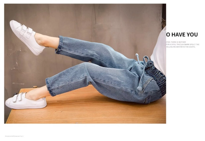 Quần áo thu đông 2018 mới cho bé gái quần jeans trẻ em cộng với quần nhung trẻ em quần lửng hậu cung phiên bản hàn quốc