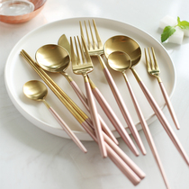 Kajima House Rose Gold Stainless Steel Spoon Home Japanese Western Steak Knife and Fork Chopsticks Spoon Set Coffee Spoon