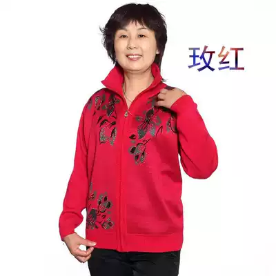 Middle-aged and elderly women's clothing mother's clothing autumn and winter knitwear wool cardigan jacket embroidered round neck jacket top casual large size