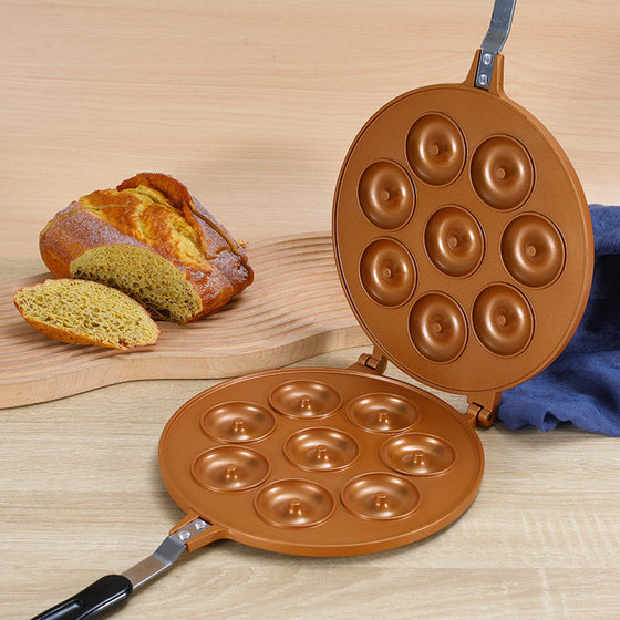 圆形八孔甜甜圈模具双面华夫饼烤盘家用早餐蛋糕面包烘培工具现货